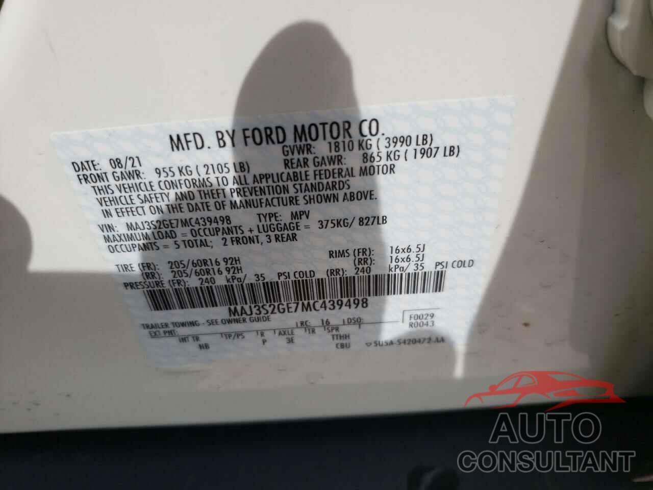 FORD ALL OTHER 2021 - MAJ3S2GE7MC439498