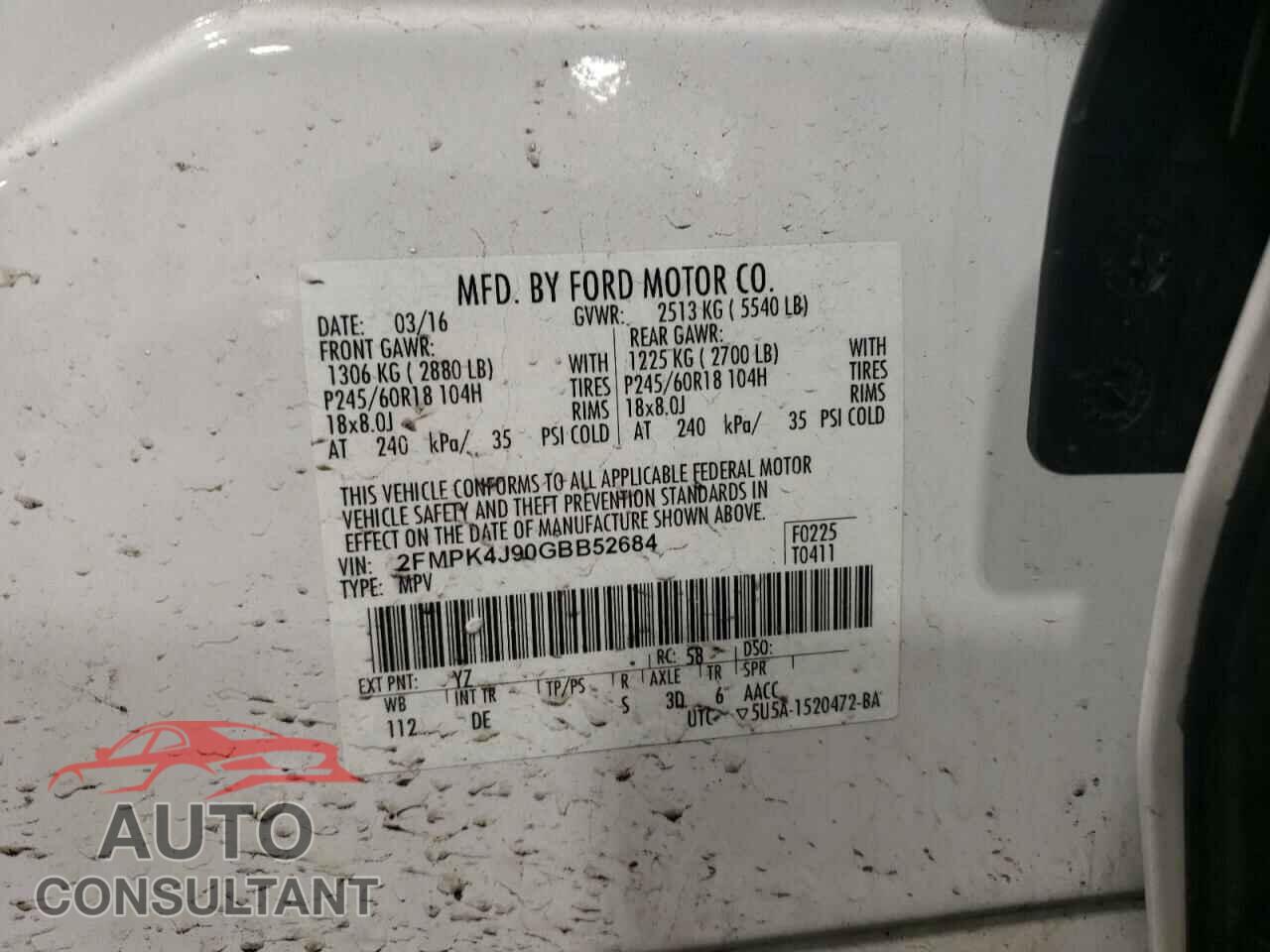FORD EDGE 2016 - 2FMPK4J90GBB52684