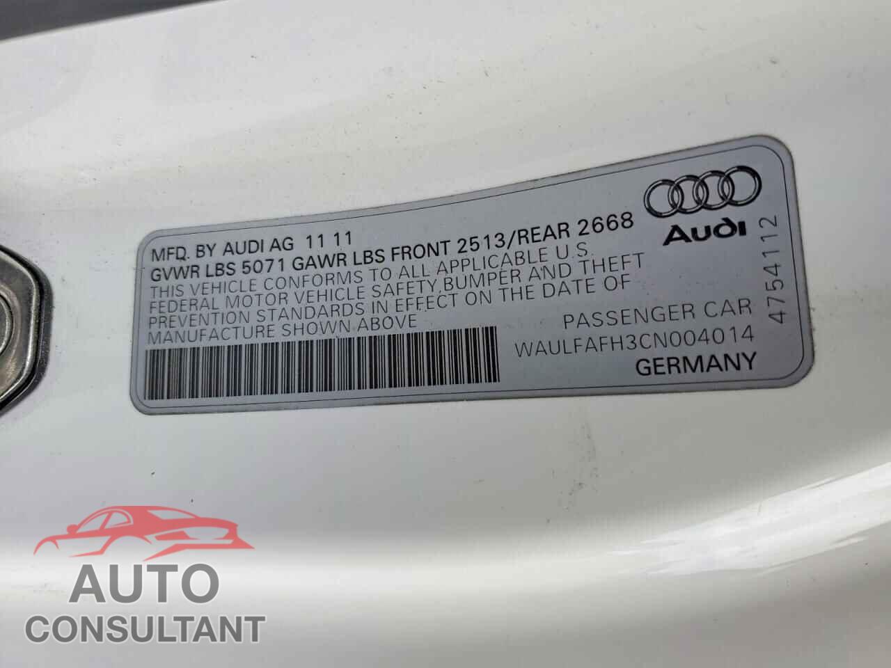 AUDI A5 2012 - WAULFAFH3CN004014