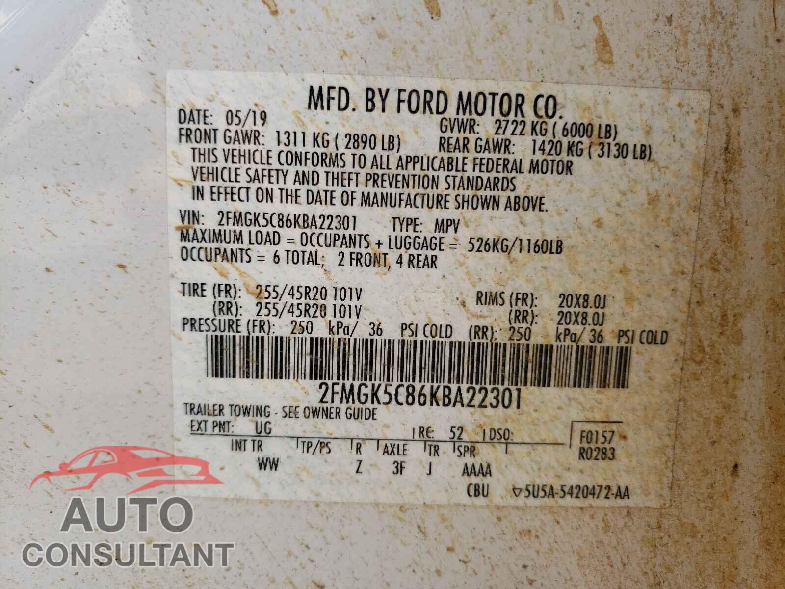 FORD FLEX 2019 - 2FMGK5C86KBA22301
