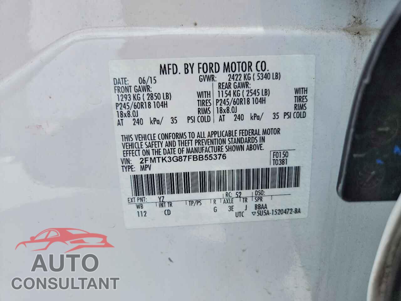 FORD EDGE 2015 - 2FMTK3G87FBB55376
