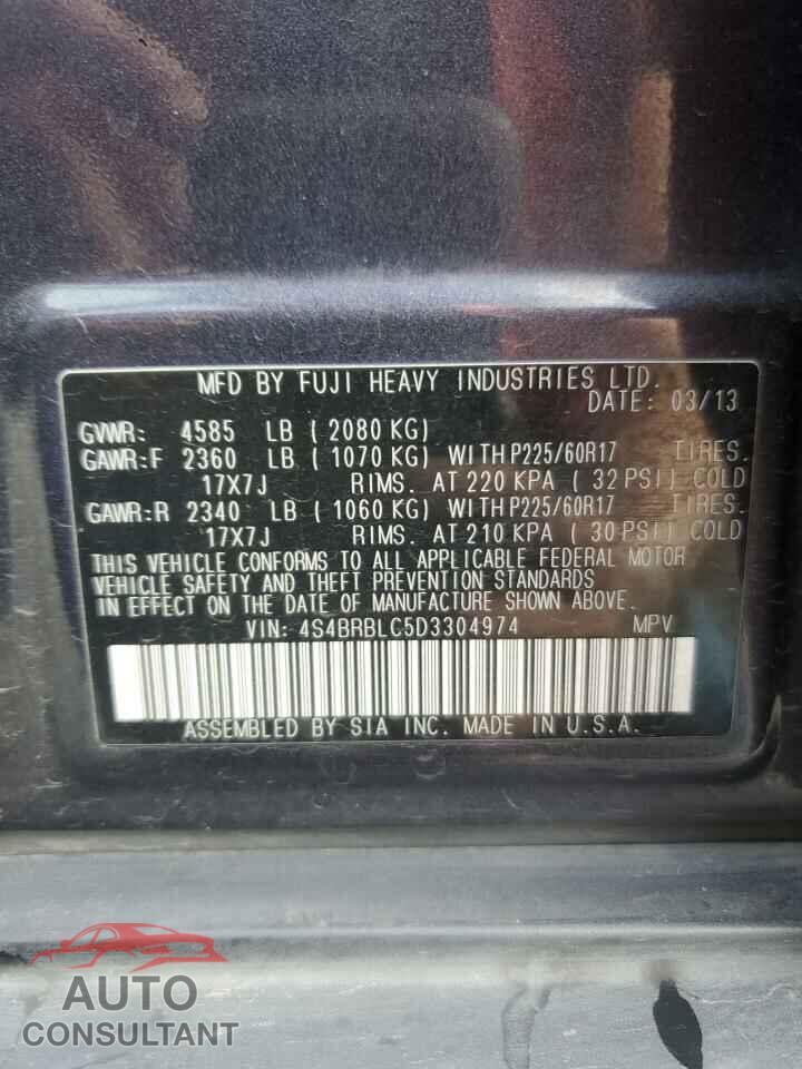 SUBARU OUTBACK 2013 - 4S4BRBLC5D3304974