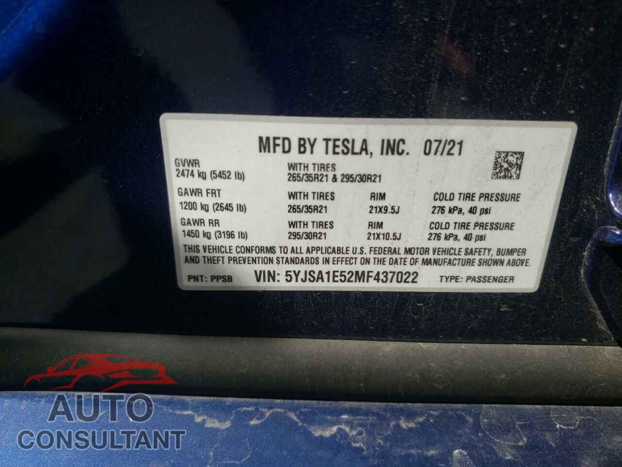 TESLA MODEL S 2021 - 5YJSA1E52MF437022