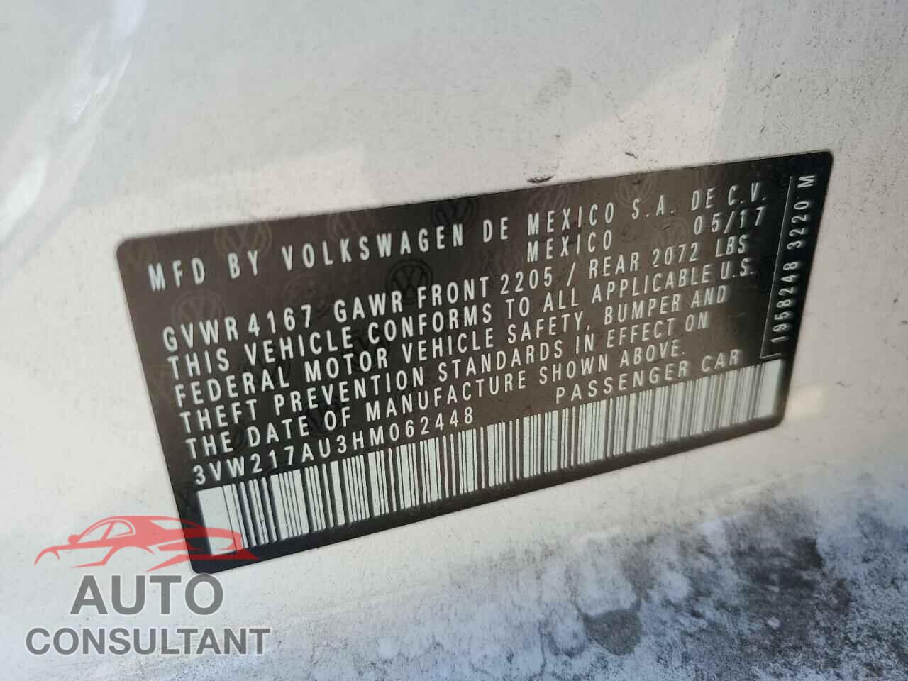 VOLKSWAGEN GOLF 2017 - 3VW217AU3HM062448