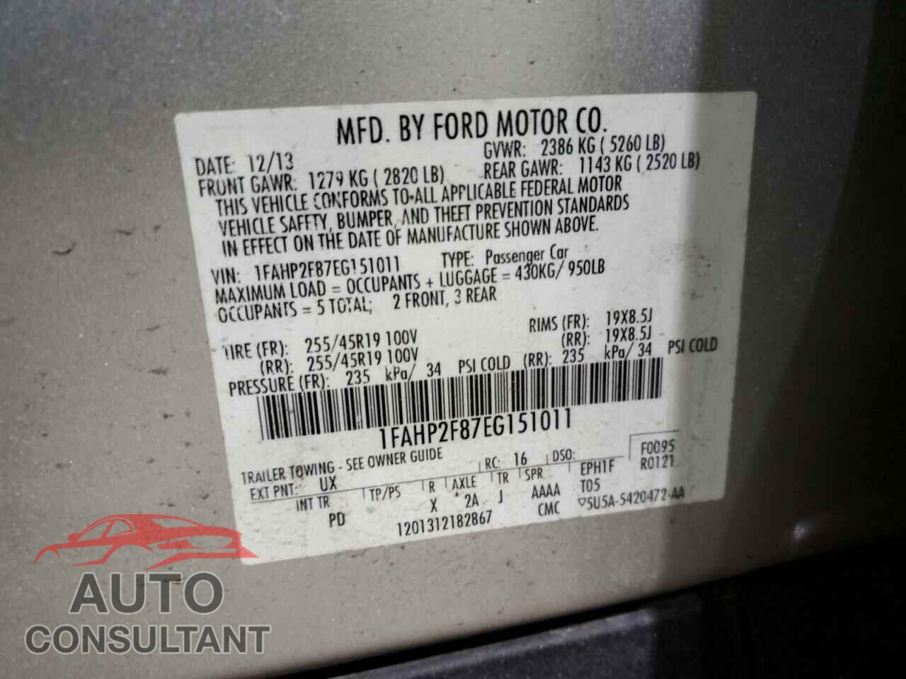 FORD TAURUS 2014 - 1FAHP2F87EG151011