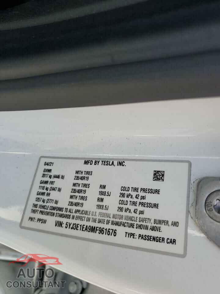 TESLA MODEL 3 2021 - 5YJ3E1EA9MF961676