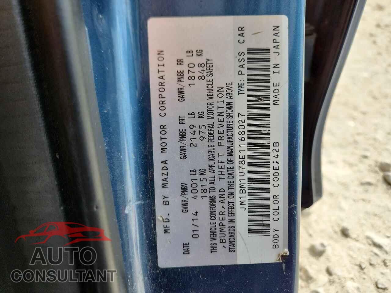 MAZDA 3 2014 - JM1BM1U78E1168027
