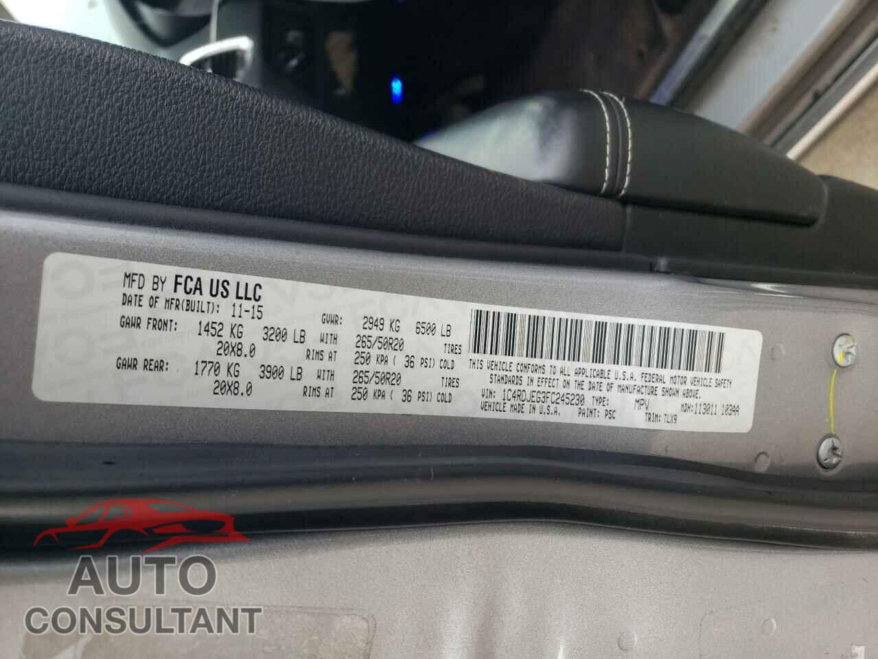 DODGE DURANGO 2015 - 1C4RDJEG3FC245230