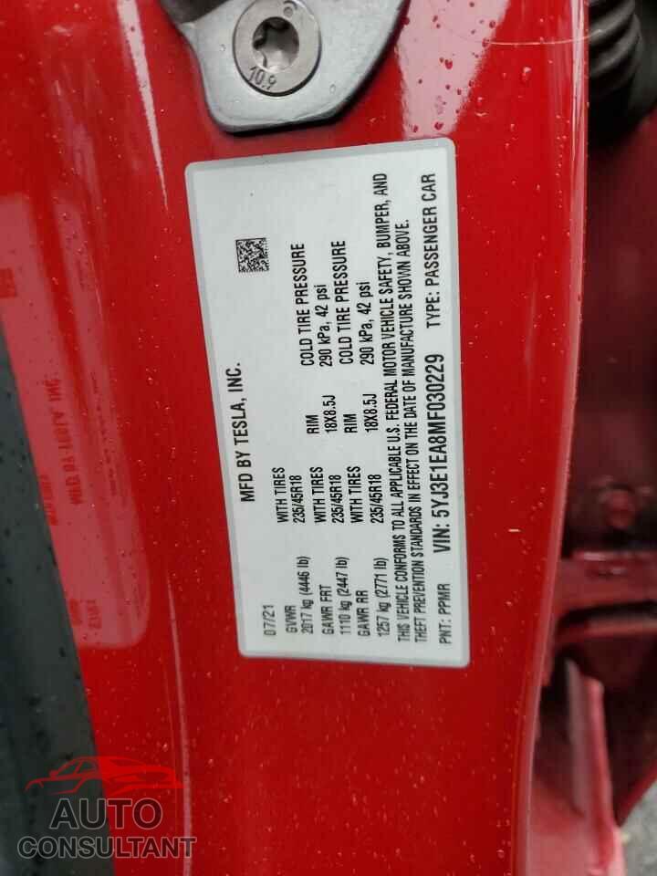 TESLA MODEL 3 2021 - 5YJ3E1EA8MF030229