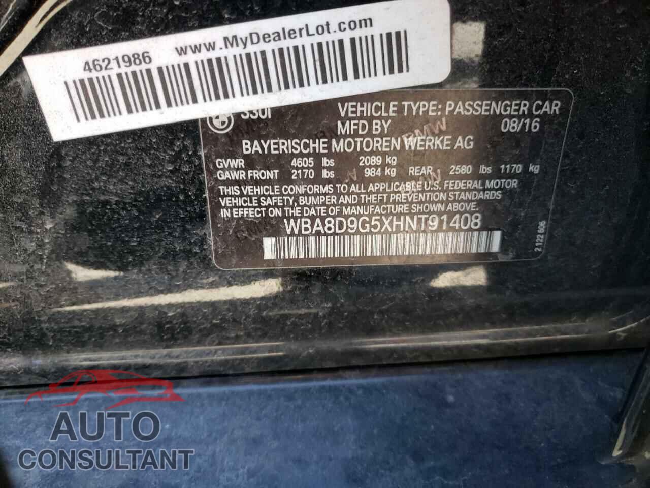 BMW 3 SERIES 2017 - WBA8D9G5XHNT91408