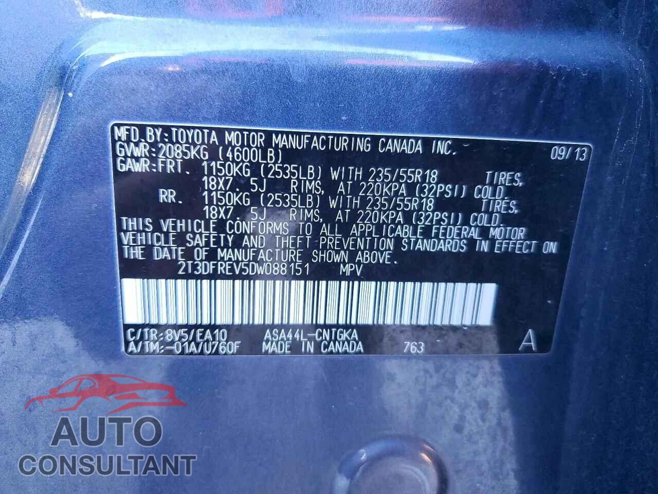 TOYOTA RAV4 2013 - 2T3DFREV5DW088151