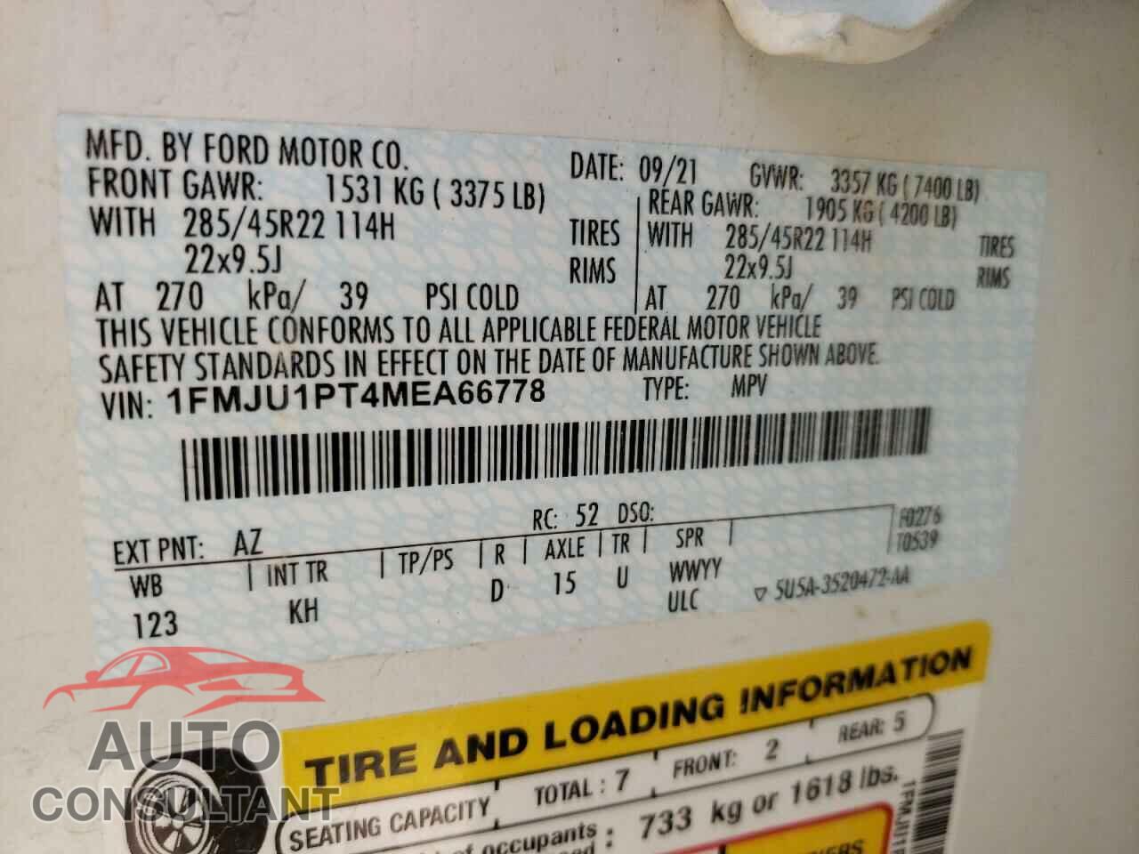 FORD EXPEDITION 2021 - 1FMJU1PT4MEA66778