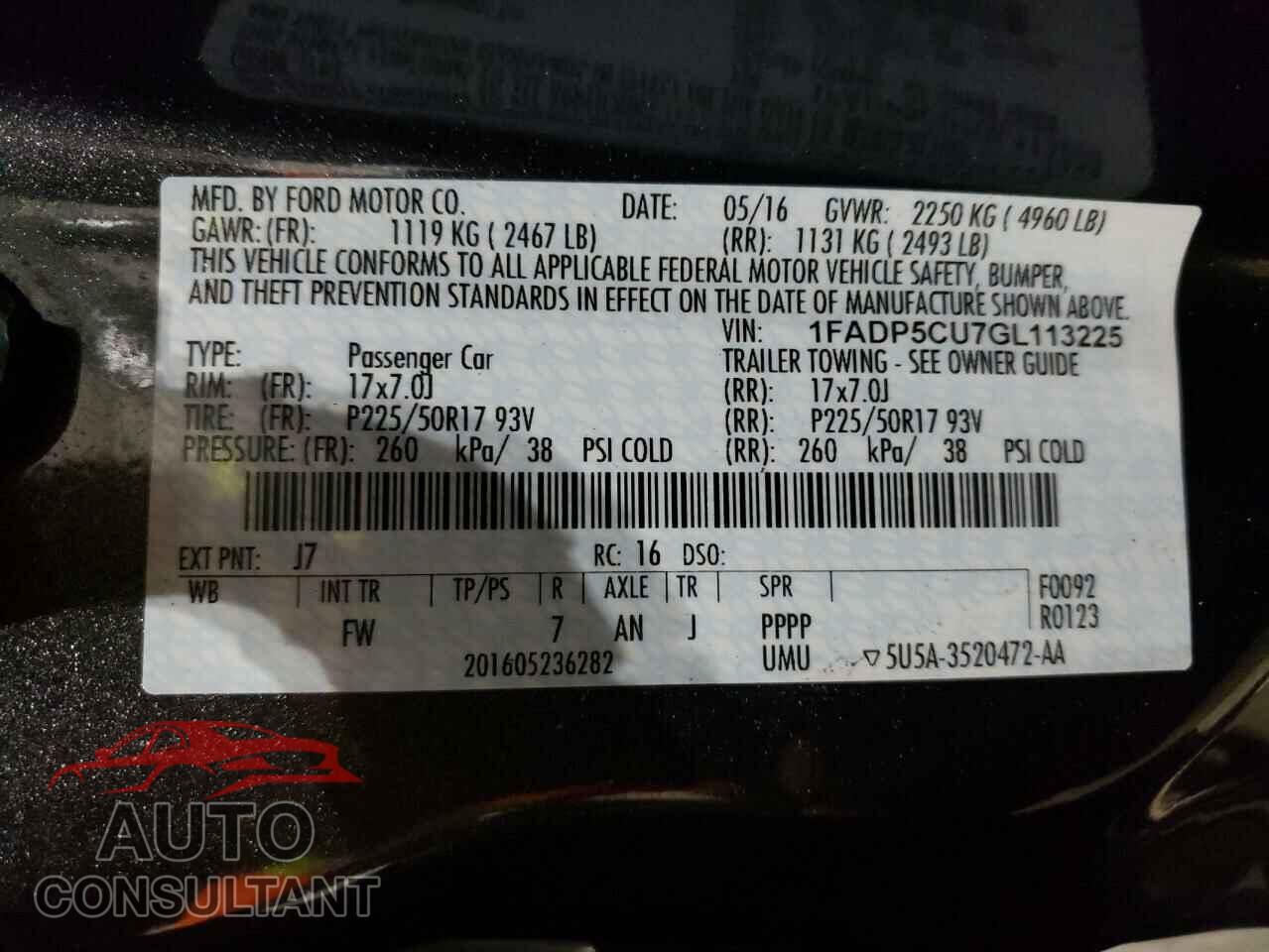 FORD CMAX 2016 - 1FADP5CU7GL113225