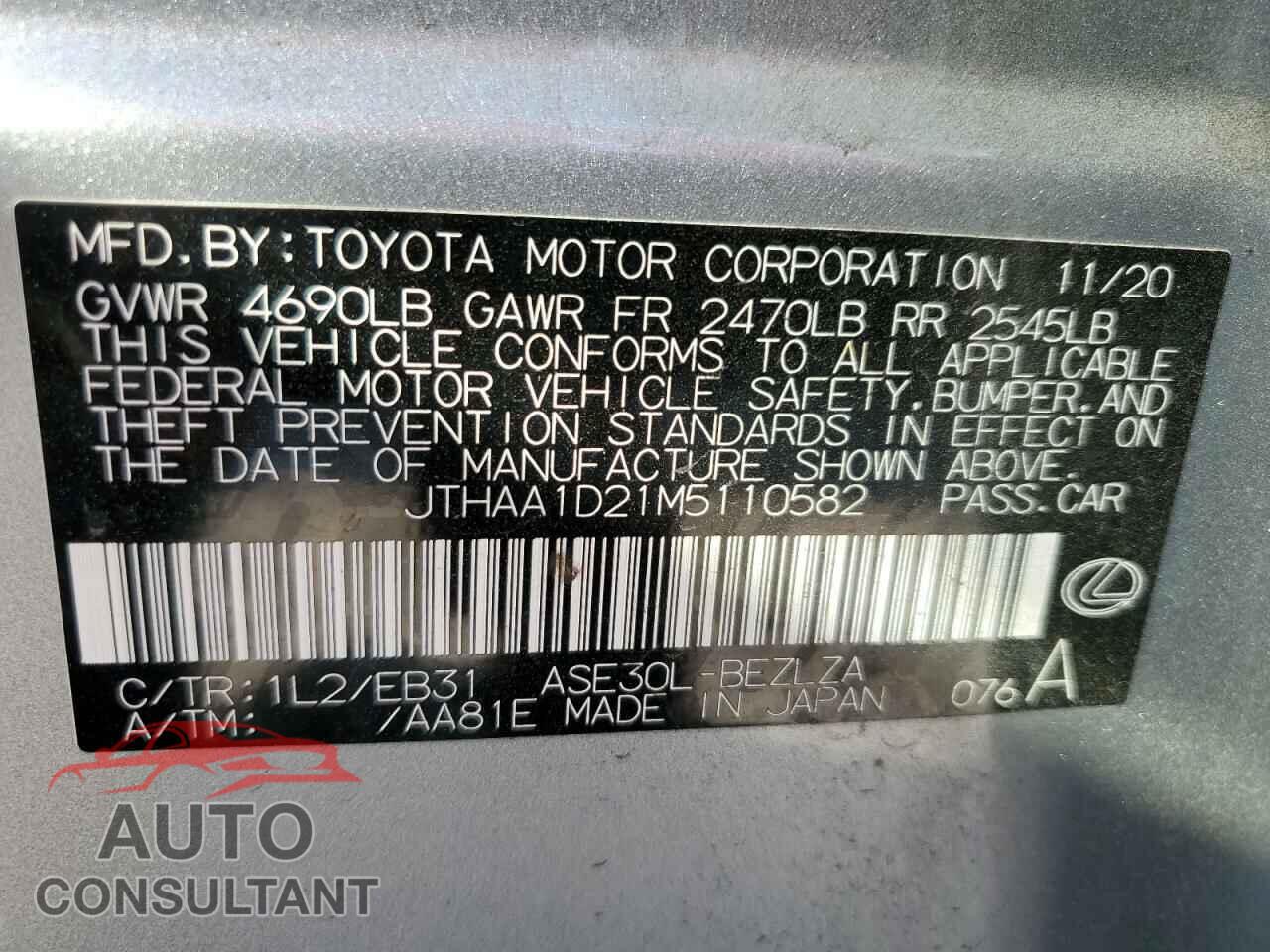 LEXUS IS 2021 - JTHAA1D21M5110582