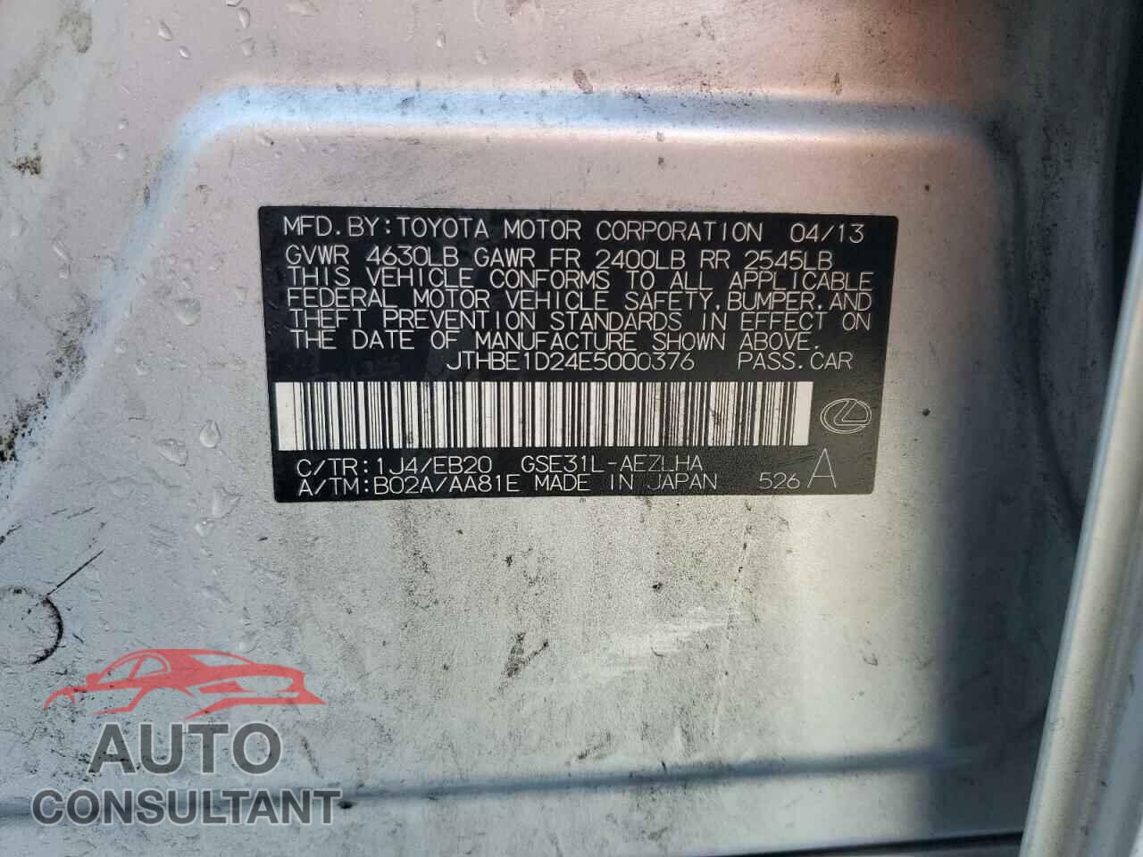 LEXUS IS 2014 - JTHBE1D24E5000376