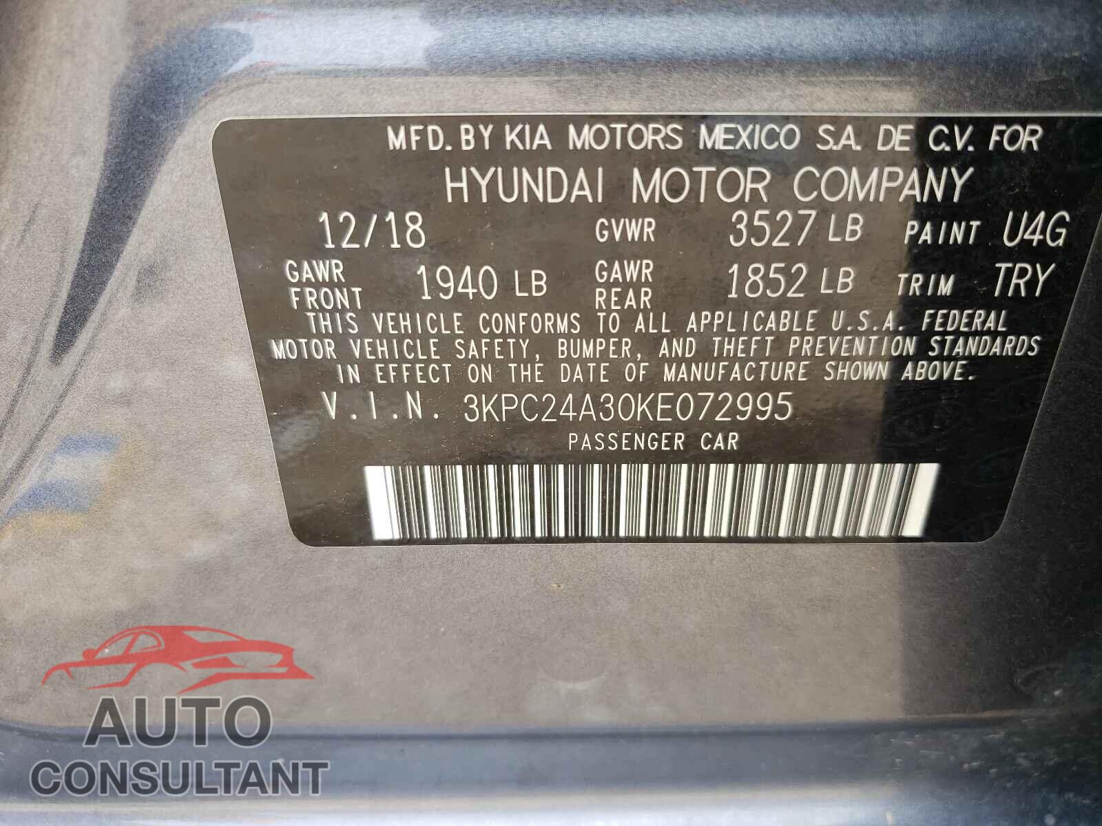 HYUNDAI ACCENT 2019 - 3KPC24A30KE072995