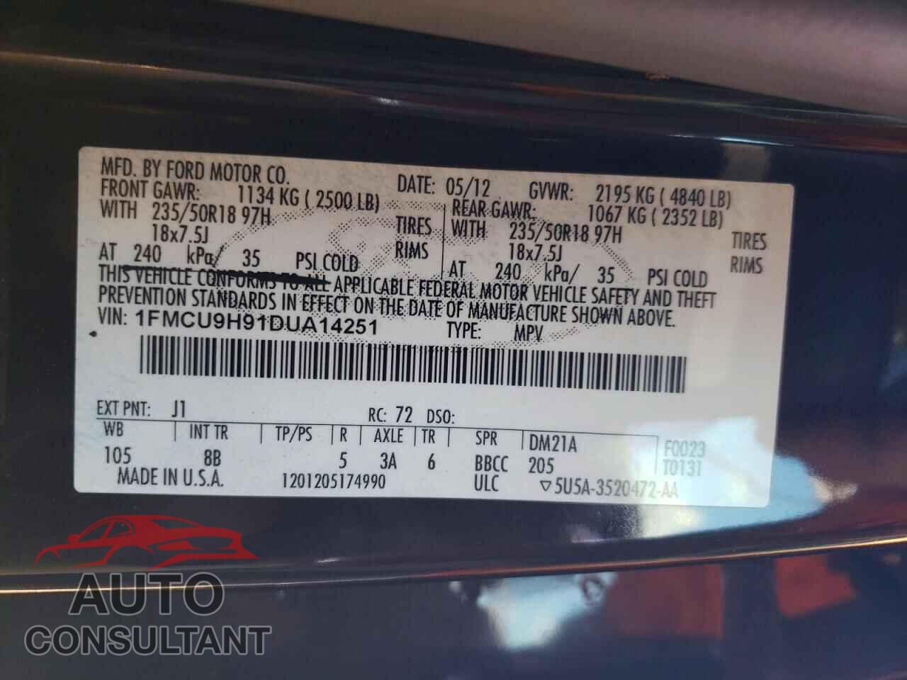 FORD ESCAPE 2013 - 1FMCU9H91DUA14251