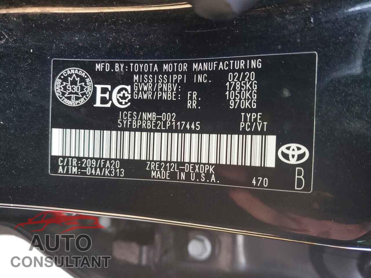 TOYOTA COROLLA 2020 - 5YFBPRBE2LP117445