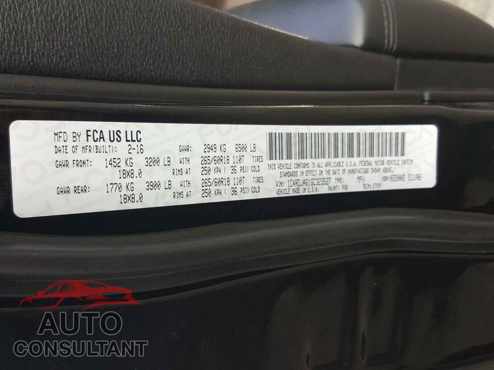 DODGE DURANGO 2016 - 1C4RDJAG1GC323527