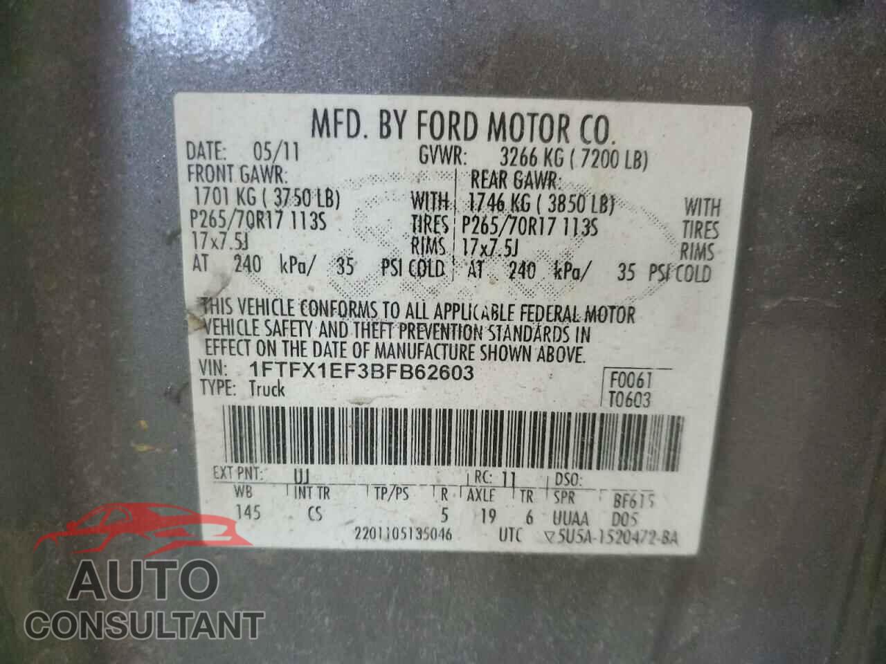 FORD F-150 2011 - 1FTFX1EF3BFB62603