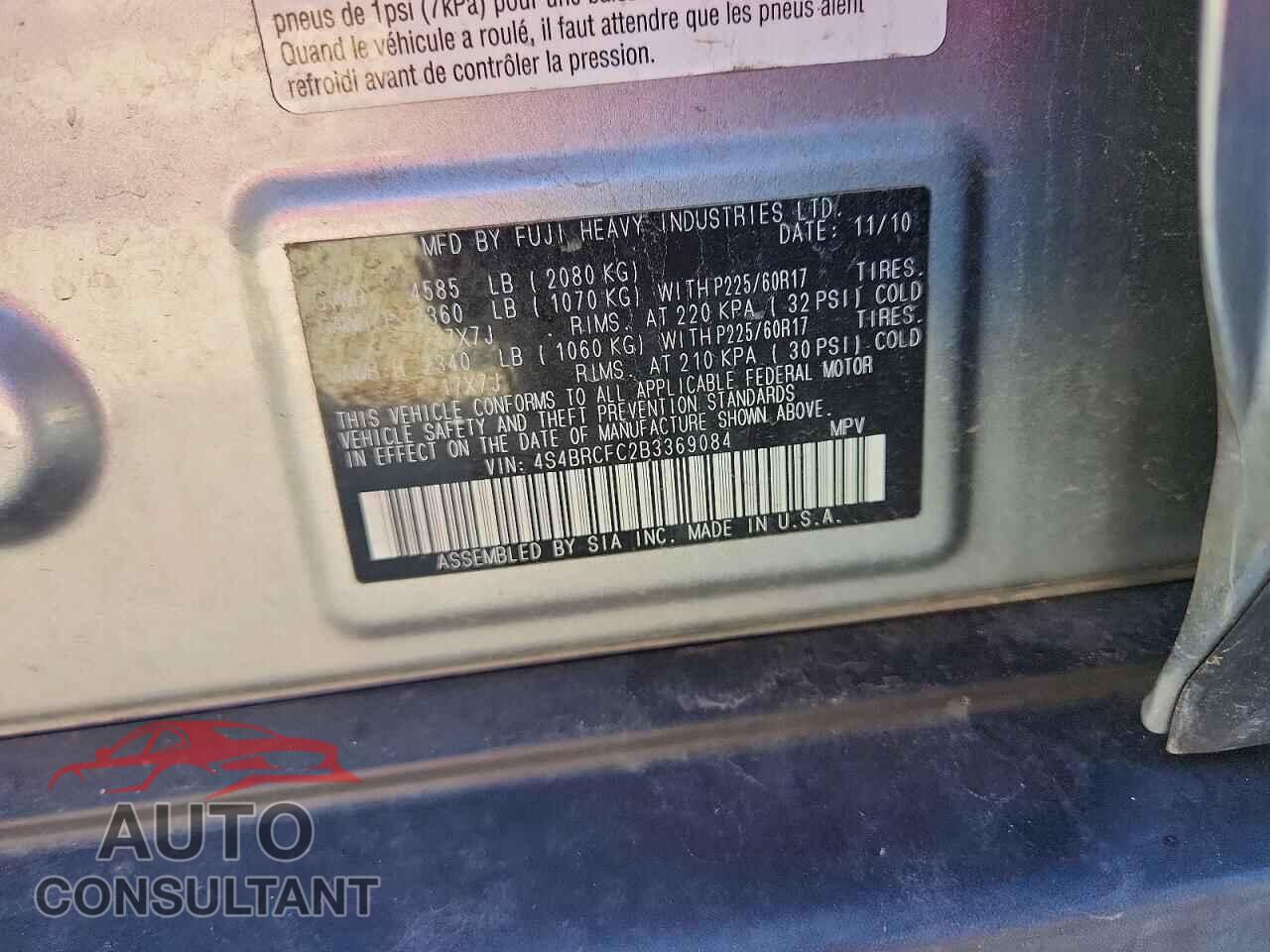 SUBARU OUTBACK 2011 - 4S4BRCFC2B3369084