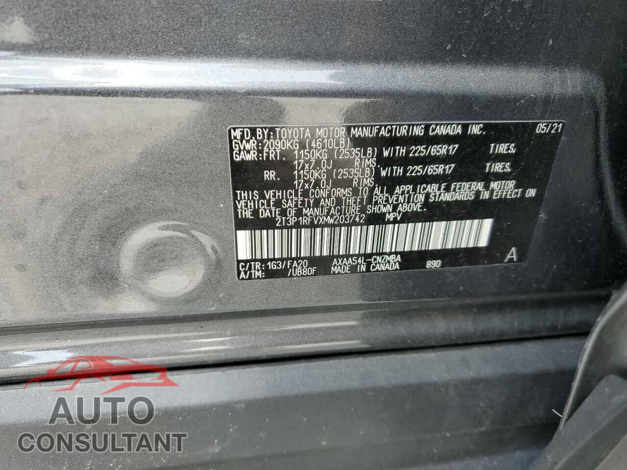 TOYOTA RAV4 2021 - 2T3P1RFVXMW203742