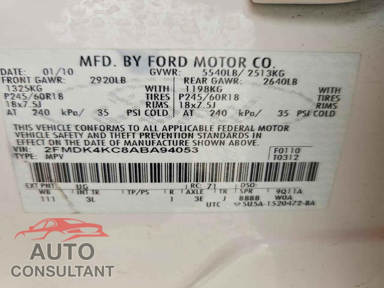 FORD EDGE 2010 - 2FMDK4KC8ABA94053