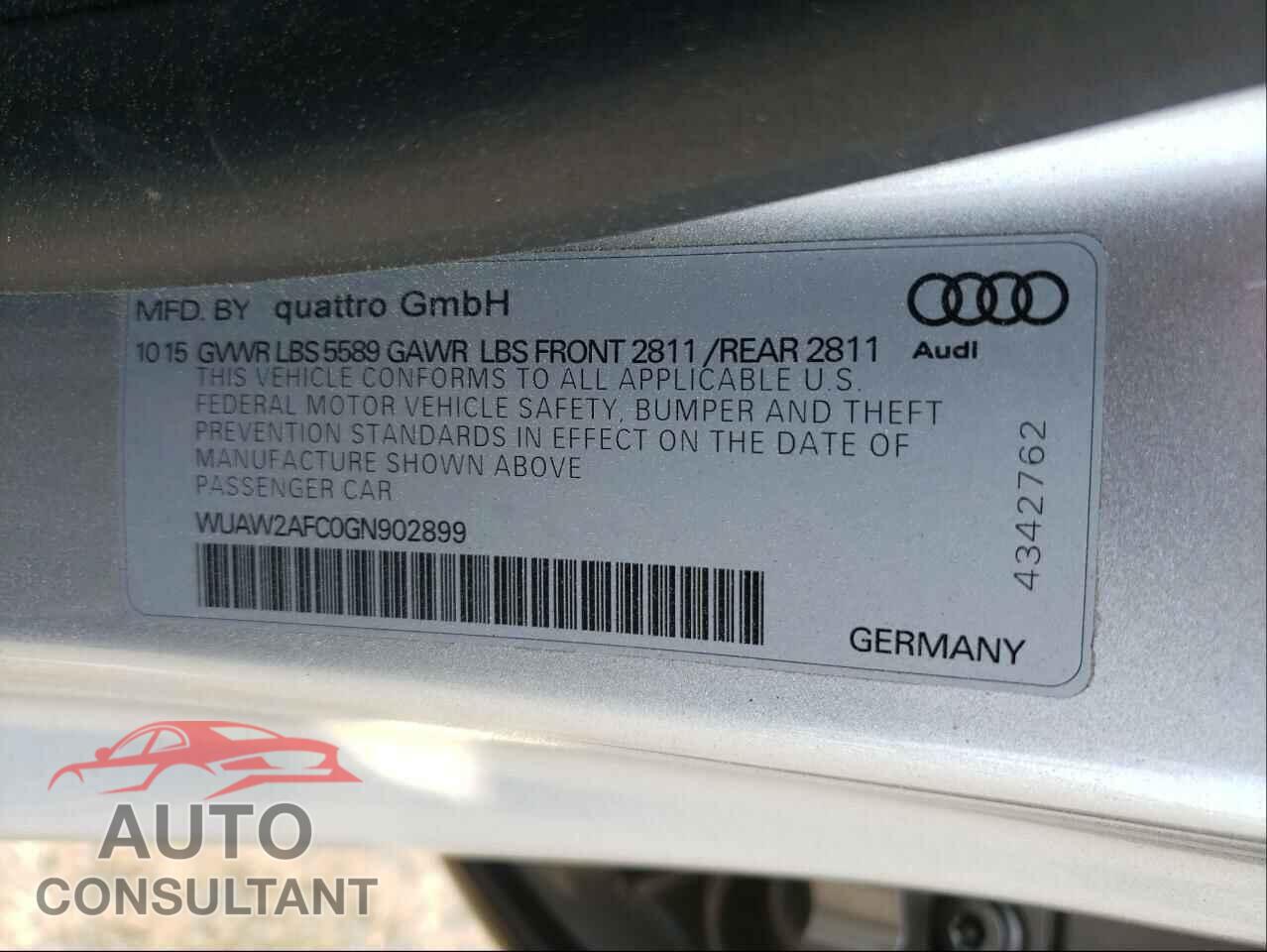 AUDI S7/RS7 2016 - WUAW2AFC0GN902899