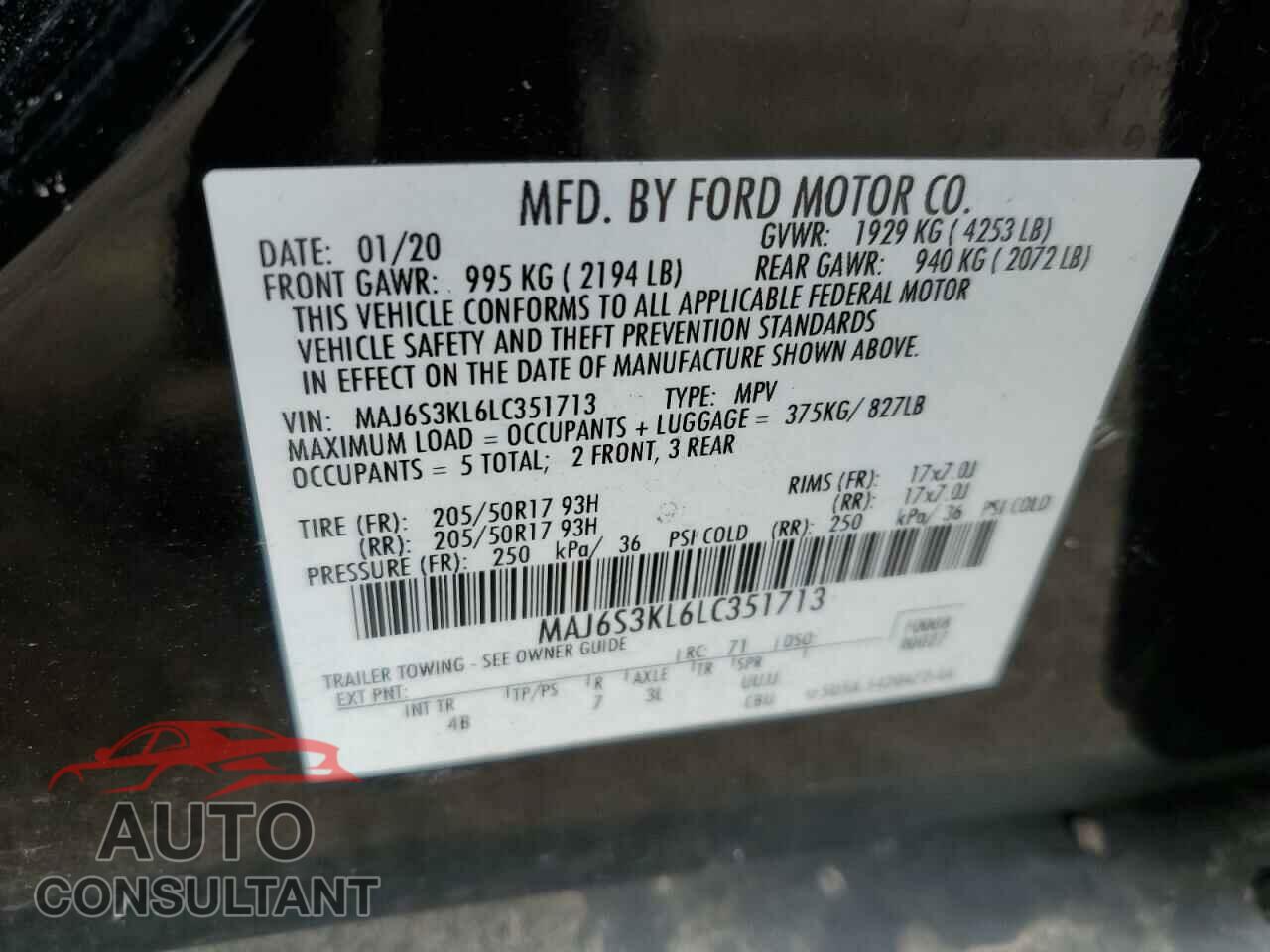 FORD ECOSPORT 2020 - MAJ6S3KL6LC351713