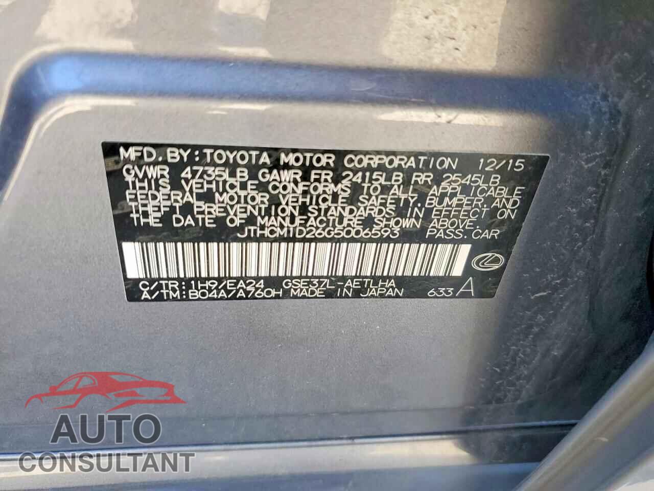 LEXUS IS 2016 - JTHCM1D26G5006593