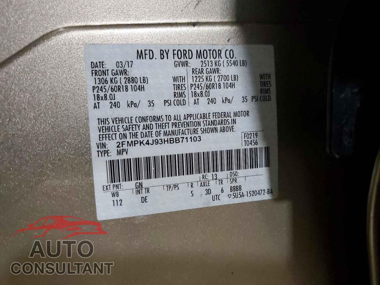 FORD EDGE 2017 - 2FMPK4J93HBB71103