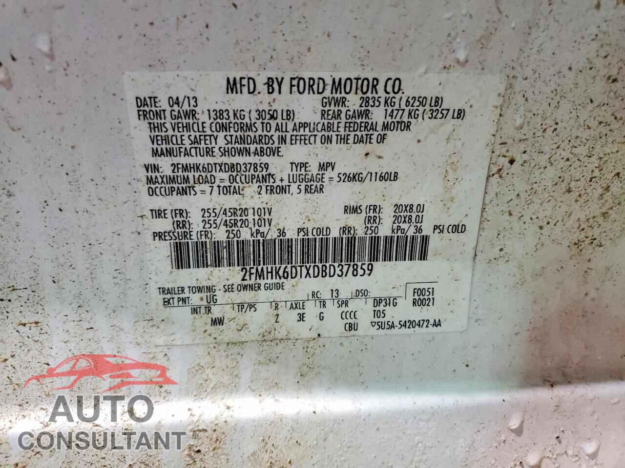 FORD FLEX 2013 - 2FMHK6DTXDBD37859