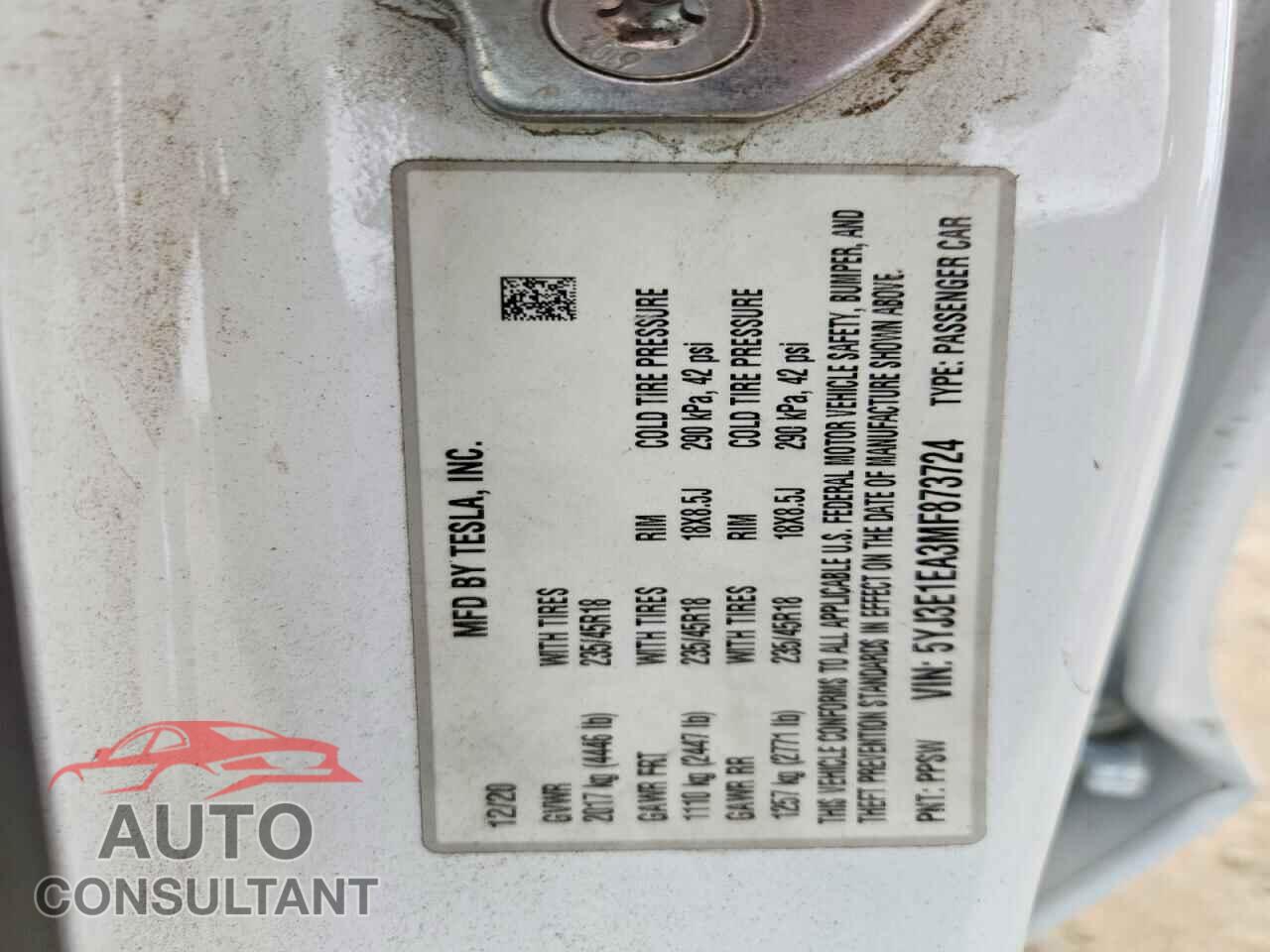 TESLA MODEL 3 2021 - 5YJ3E1EA3MF873724