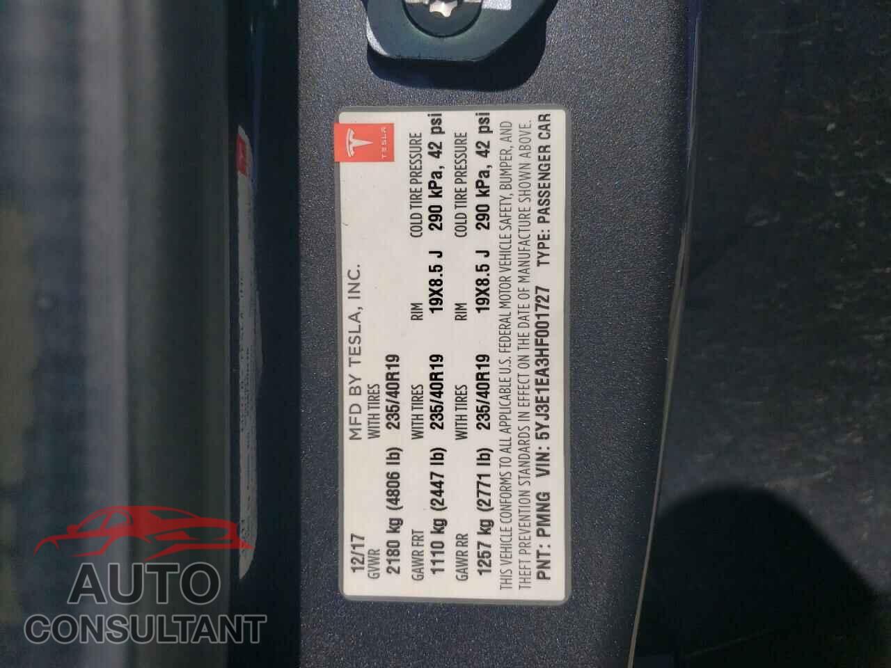 TESLA MODEL 3 2017 - 5YJ3E1EA3HF001727