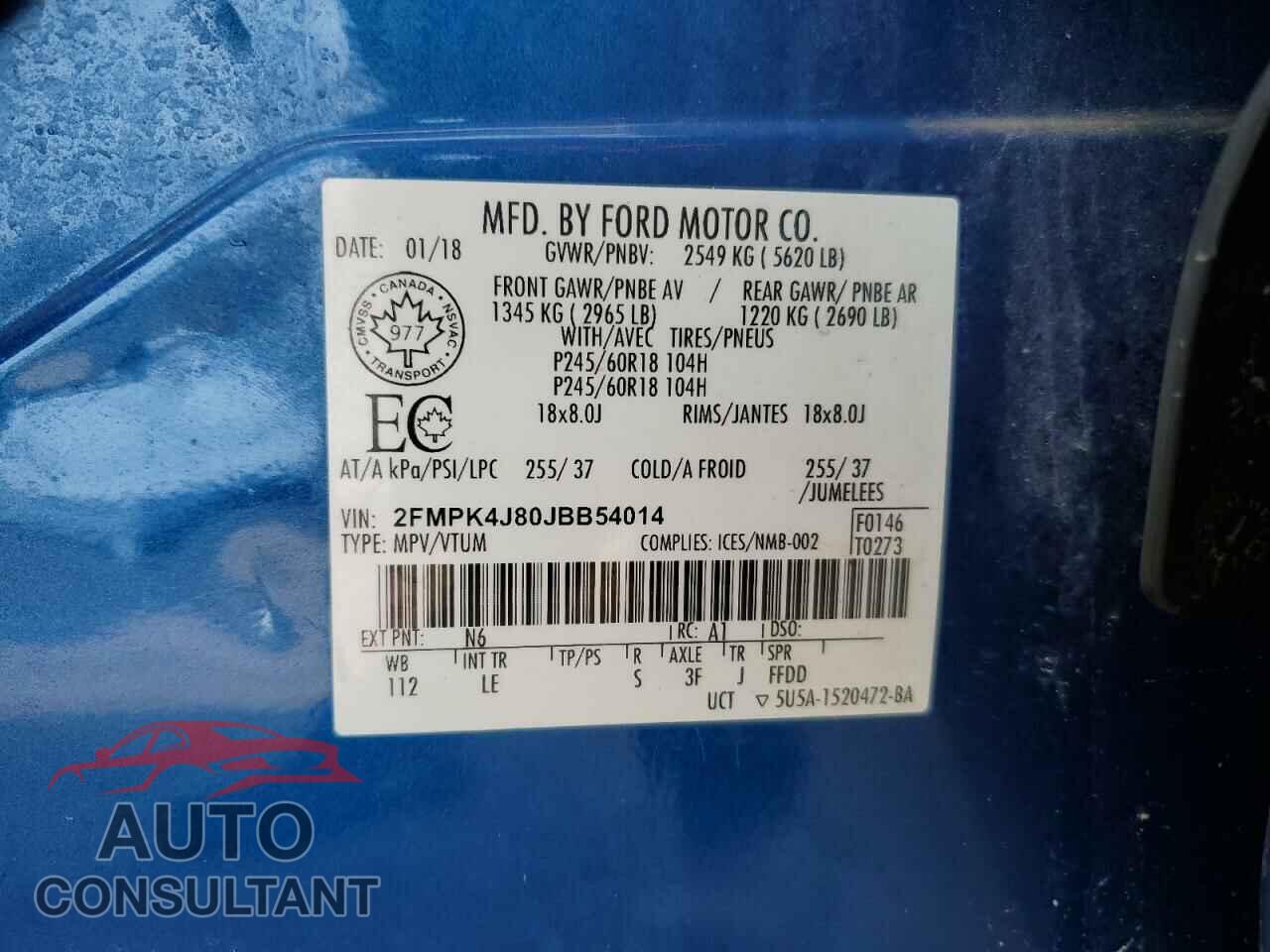 FORD EDGE 2018 - 2FMPK4J80JBB54014