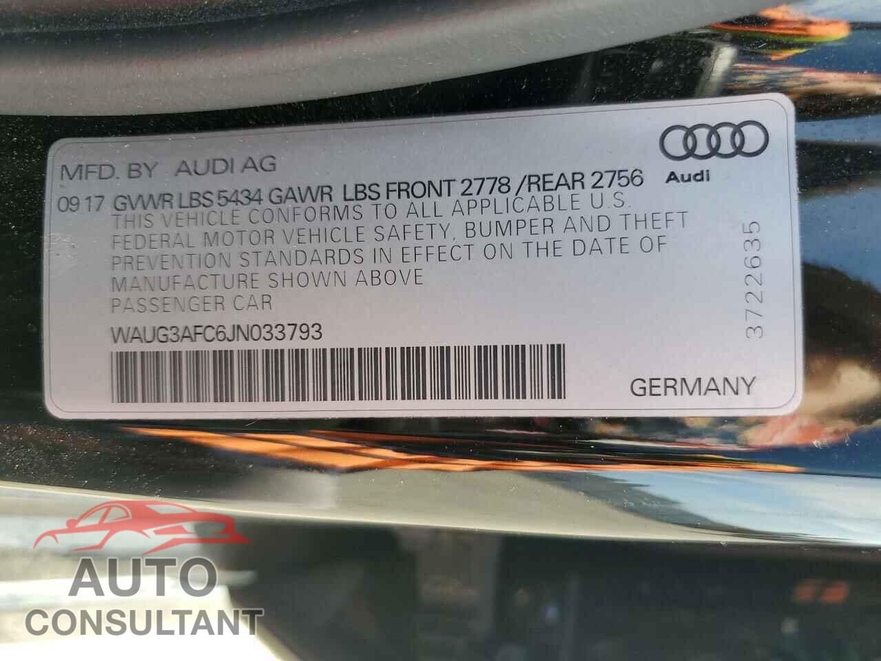 AUDI A6 2018 - WAUG3AFC6JN033793