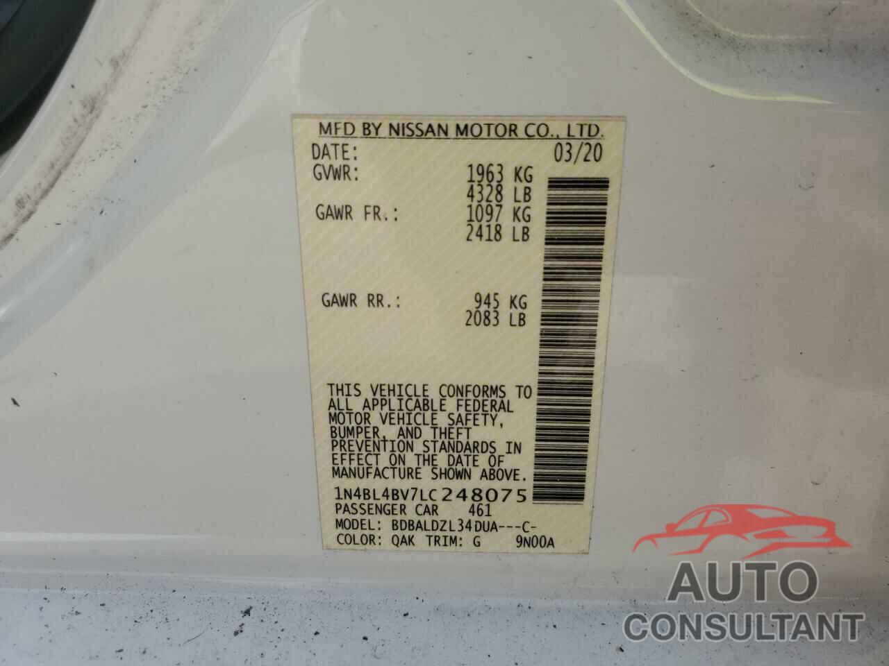 NISSAN ALTIMA 2020 - 1N4BL4BV7LC248075