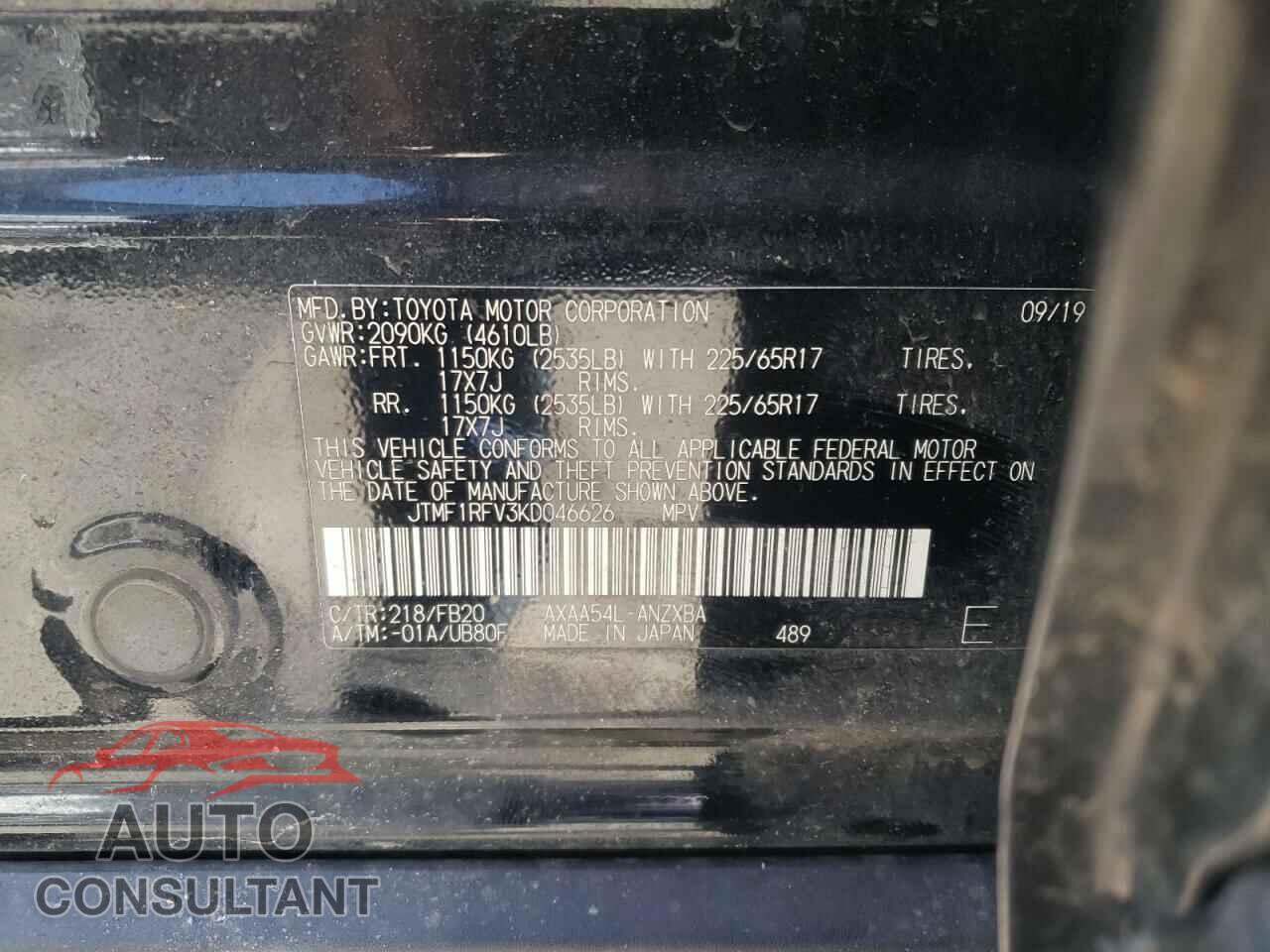 TOYOTA RAV4 2019 - JTMF1RFV3KD046626