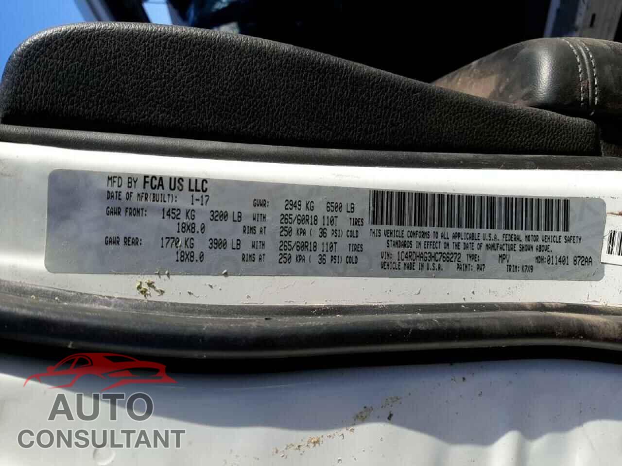 DODGE DURANGO 2017 - 1C4RDHAG3HC766272