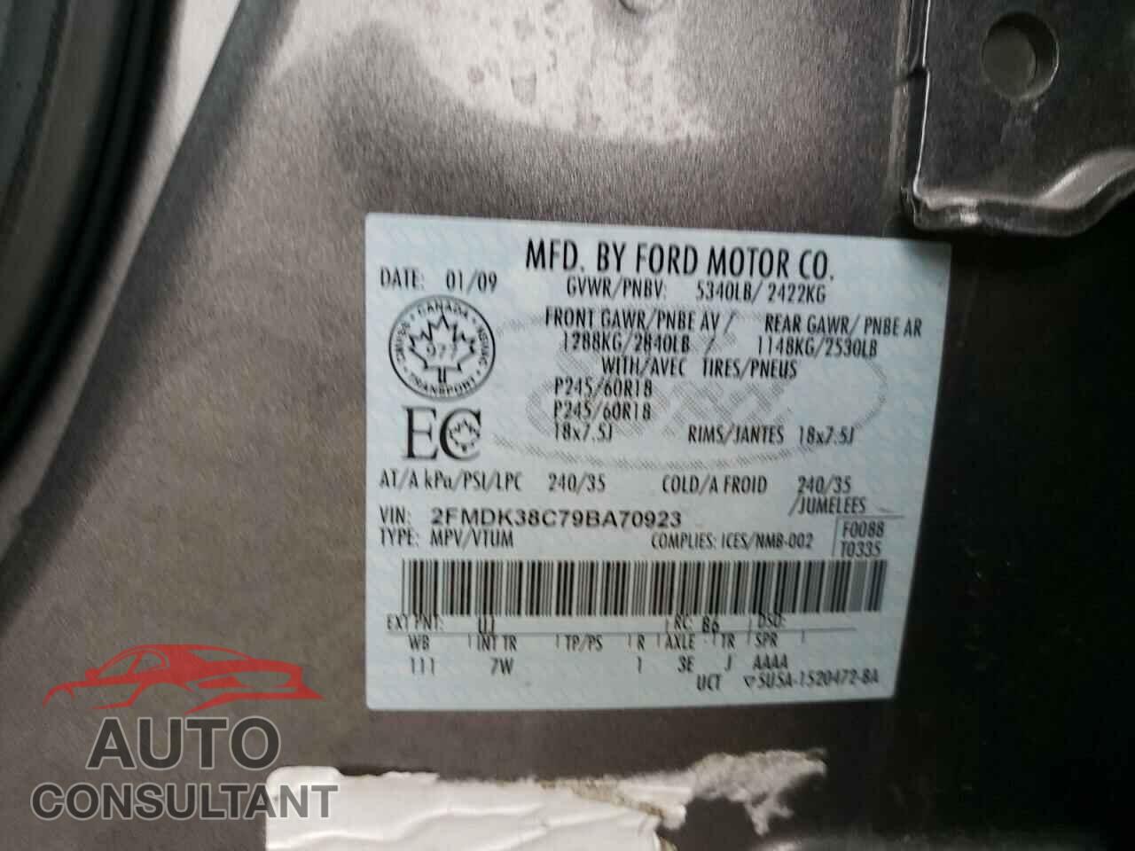 FORD EDGE 2009 - 2FMDK38C79BA70923