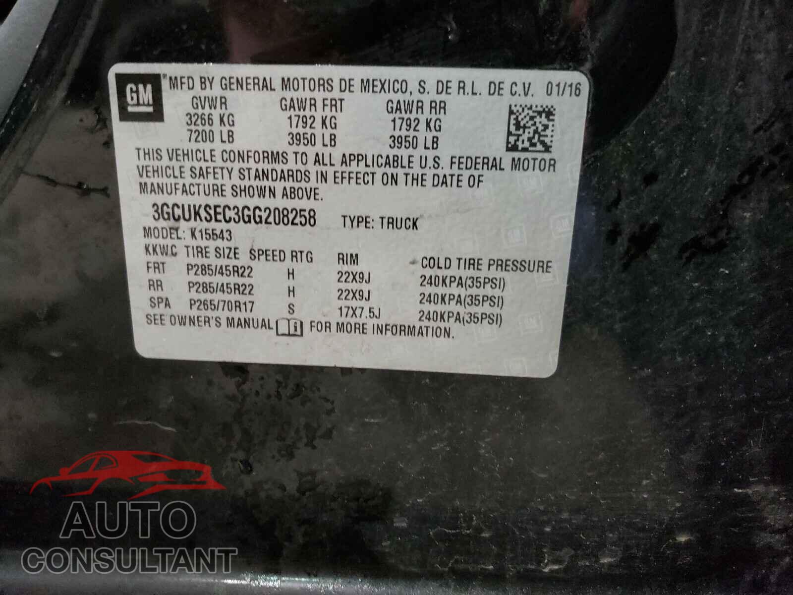 CHEVROLET SILVERADO 2016 - 3GCUKSEC3GG208258