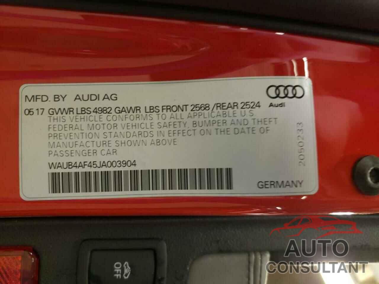 AUDI S4/RS4 2018 - WAUB4AF45JA003904