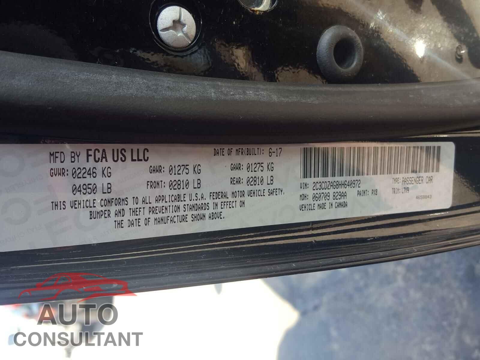 DODGE CHALLENGER 2017 - 2C3CDZAG8HH640972
