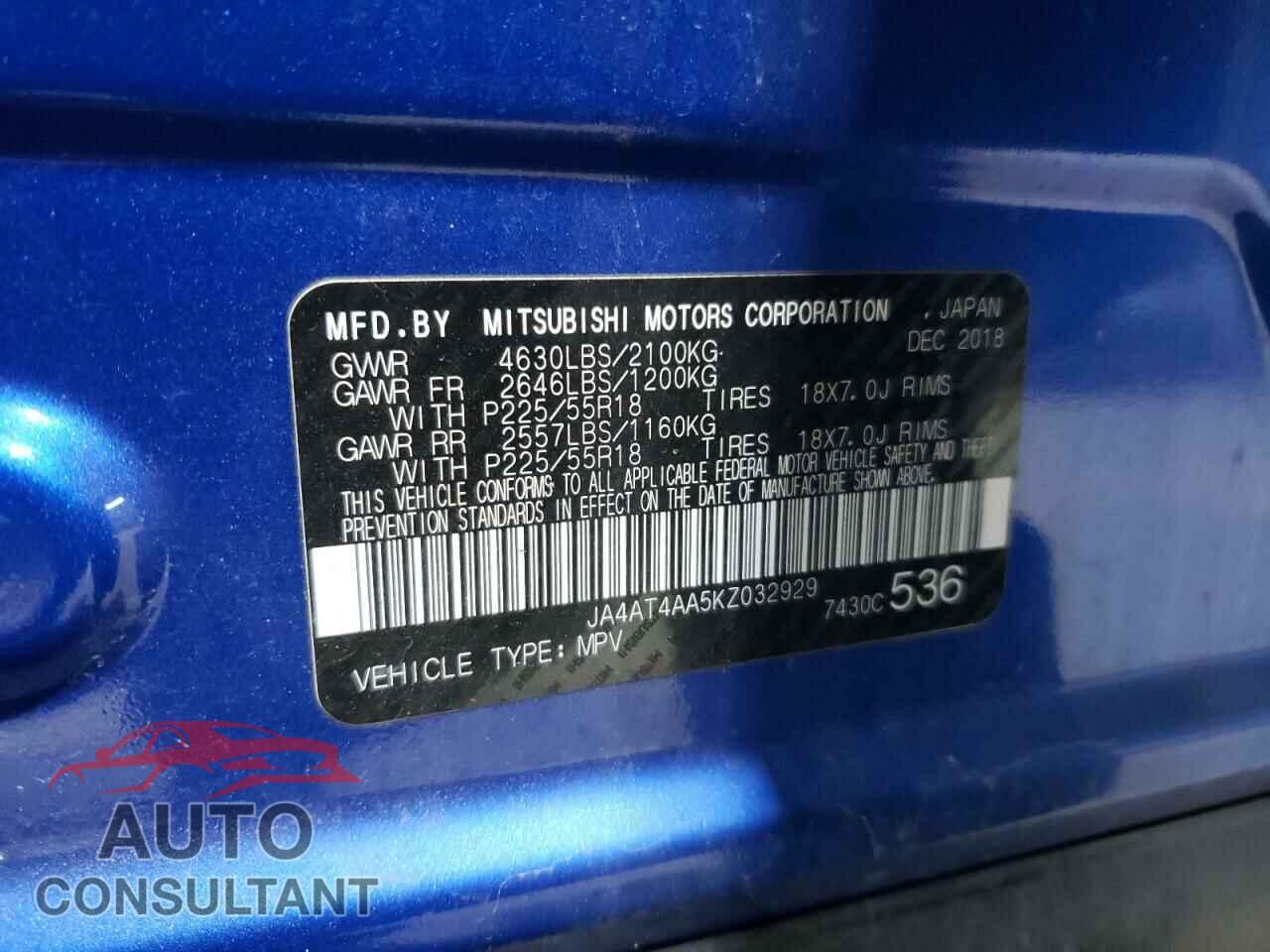 MITSUBISHI ECLIPSE 2019 - JA4AT4AA5KZ032929