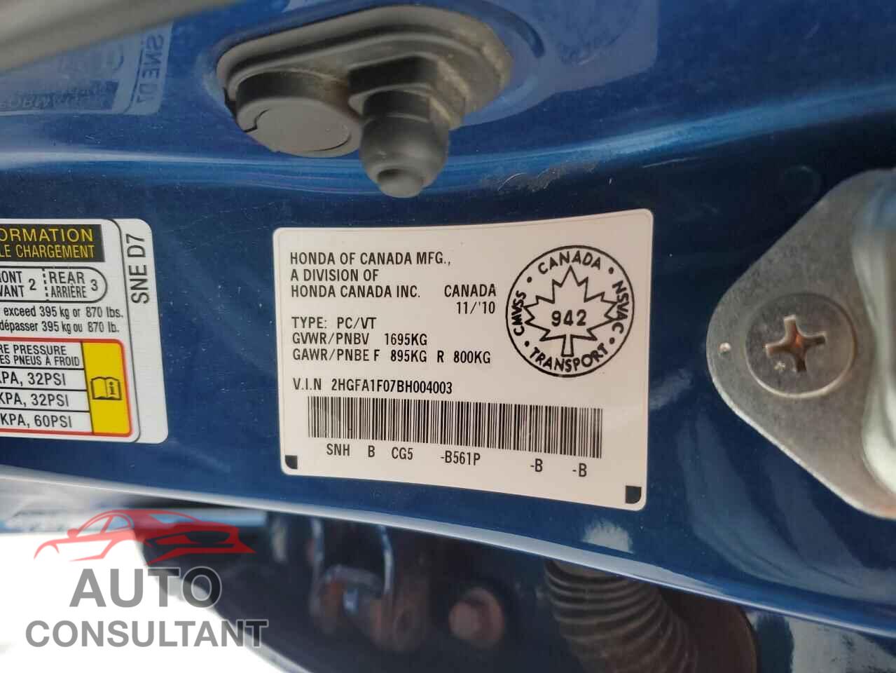HONDA CIVIC 2011 - 2HGFA1F07BH004003