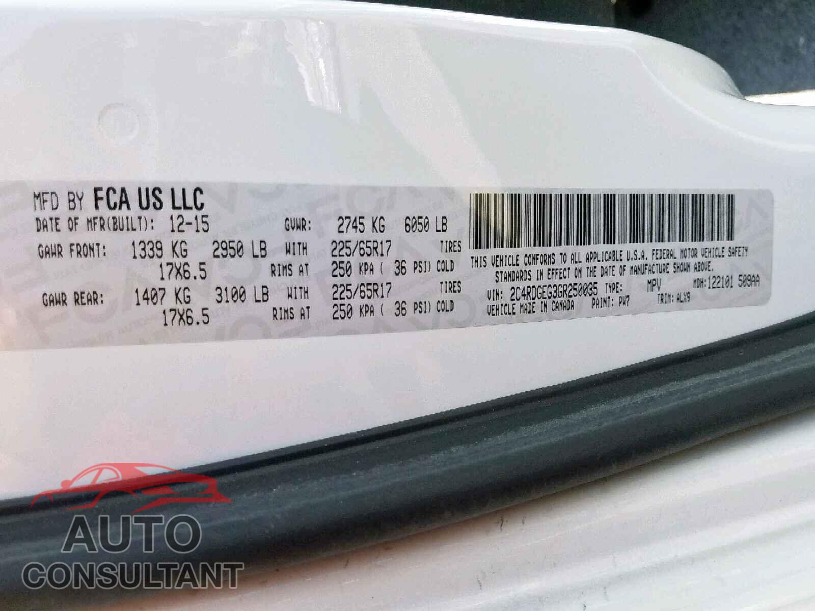DODGE GRAND CARA 2016 - 2C4RDGEG3GR250035