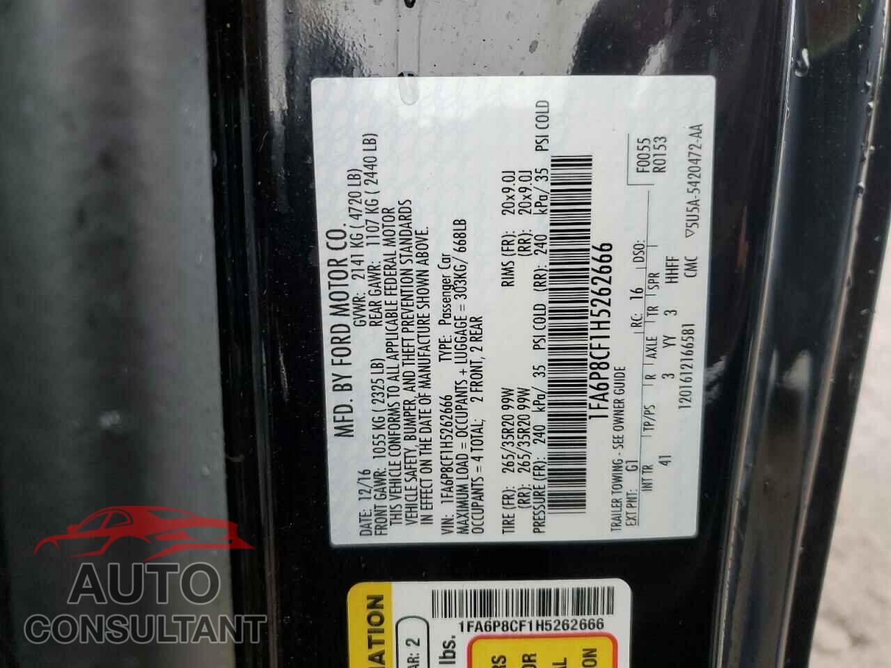 FORD MUSTANG 2017 - 1FA6P8CF1H5262666