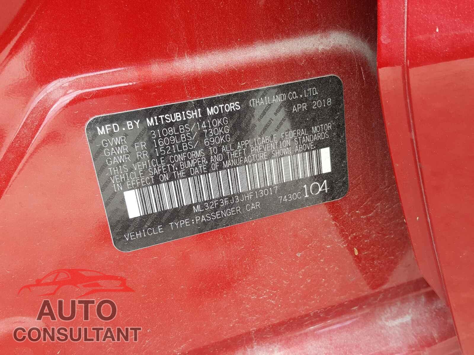 MITSUBISHI MIRAGE 2018 - ML32F3FJ3JHF13017