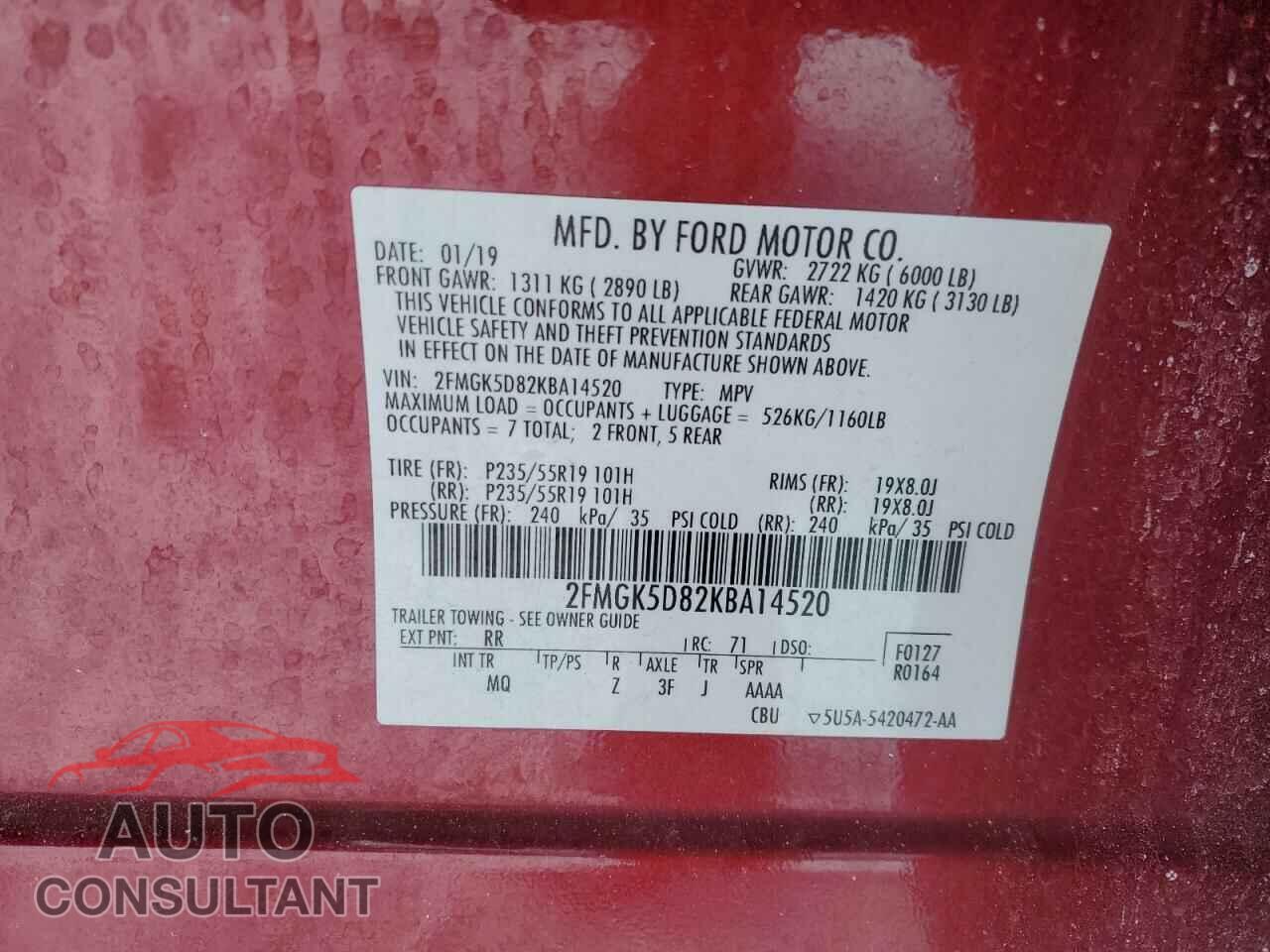 FORD FLEX 2019 - 2FMGK5D82KBA14520
