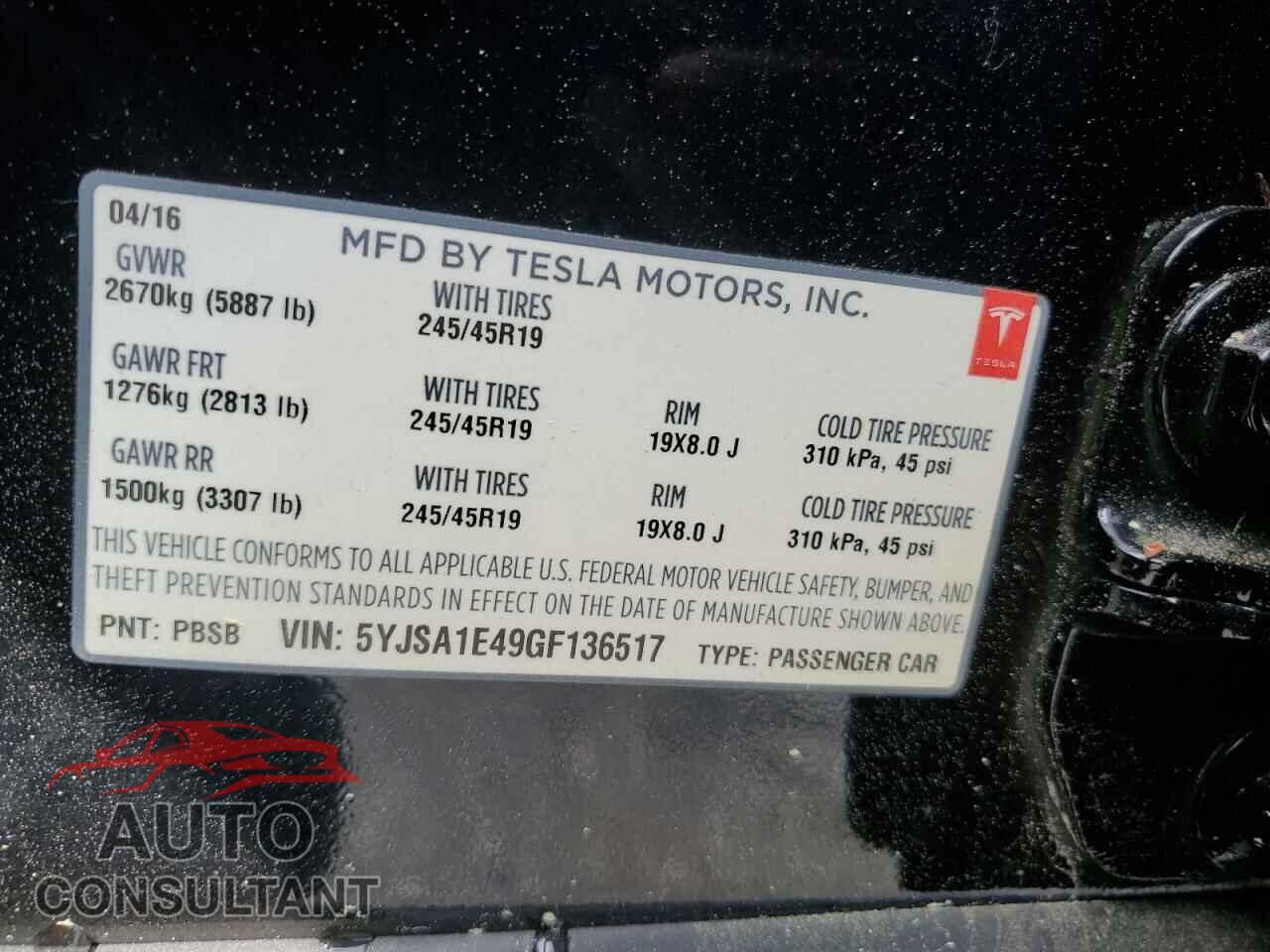 TESLA MODEL S 2016 - 5YJSA1E49GF136517